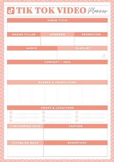 Tiktok Planner / Tiktok Template / Tiktok Content Template / Plan