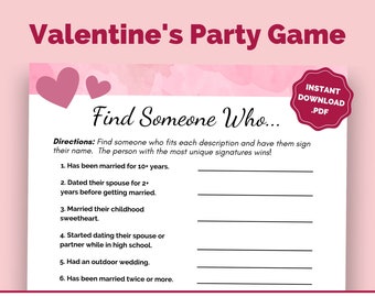 Juego del Día de San Valentín / Imprimible ENCUENTRA A ALGUIEN QUE Juego para romper el hielo / Juego de fiesta para adultos
