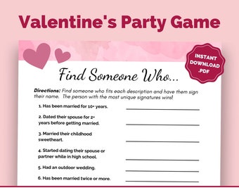 Valentine's Day Game | Printable FIND SOMEONE WHO Ice Breaker Game | Party Game for Adults