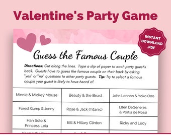Printable Valentine's Day Game | Famous Couple Ice Breaker Game | Party Game for Kids and Adults