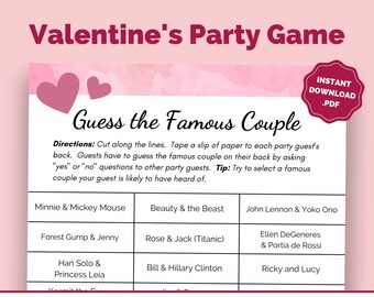Juego imprimible del Día de San Valentín / Juego para romper el hielo de pareja famosa / Juego de fiesta para niños y adultos