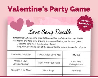 Juego imprimible del Día de San Valentín / Pictionary Name That Tune / Juego de fiesta para adultos