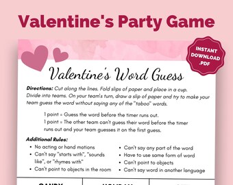 Juego imprimible del Día de San Valentín / Juego de adivinanzas de palabras tabú / Juego de fiesta para niños y adultos