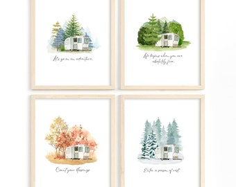 Decoración de pared de camper imprimible de 4 estaciones / Pared de galería de estilo color agua / DESCARGA DIGITAL