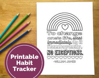 Página para colorear de citas motivacionales de Habit Tracker PDF / Desafío de 90, 60 o 75 días y rastreador de hábitos / Descarga digital imprimible