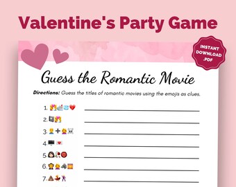 Juego del Día de San Valentín / Adivina la Película Juego de Emoji Imprimible / Juego de Fiesta para Niños y Adultos