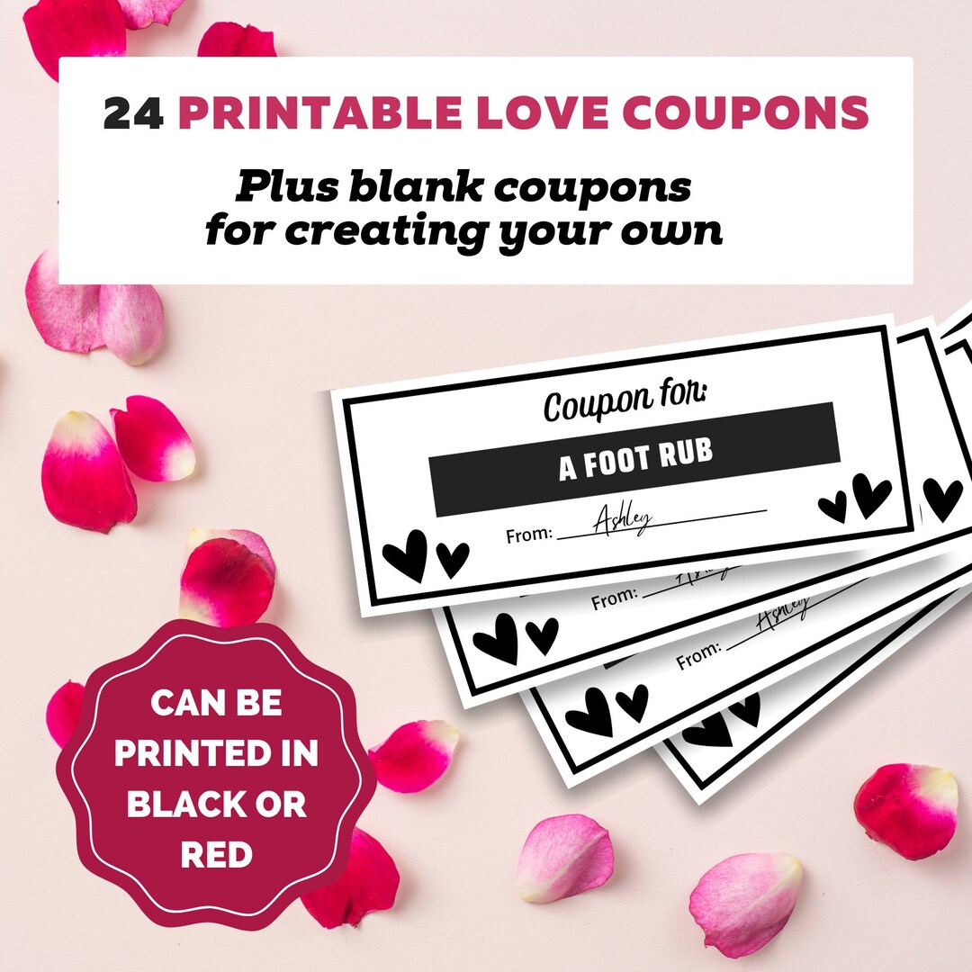 24 Printable Love Coupons Valentine's Gift, Anniversary Gift