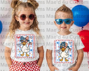 4th of July Boy Girl Goose Png, Preppy American Boy Girl Coquette, Kids Patriotic Goose Png, Memorial Day, USA Flag PNG, Independence Day