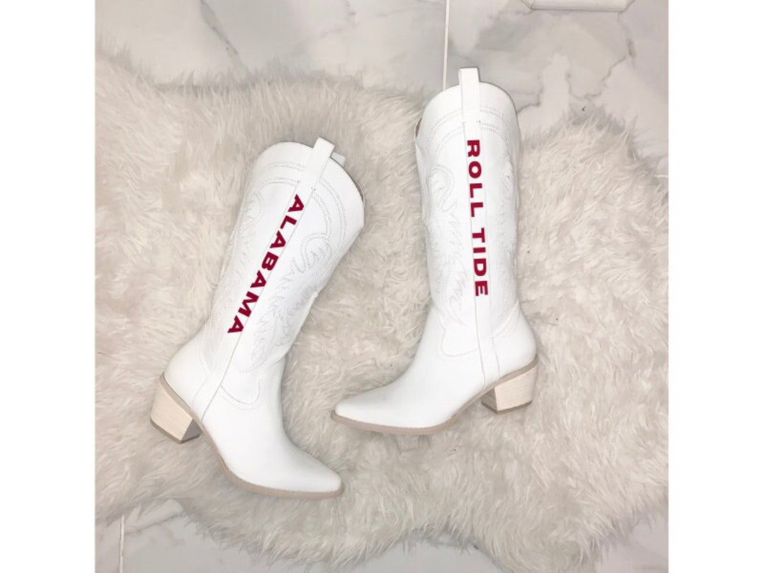 Alabama Roll Tide White Cowboy Boots Women's Cowboy Boot, Tuscaloosa