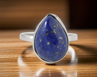 lapis lazuli ring , 925 sterling silver ring , gemstone ring , blue stone ring , handmade ring , blue stone ring , birthday  gift chs cas