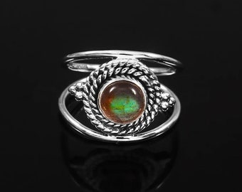 Natural Labradorite Ring , Designer 925 Sterling Silver Band , Handmade Boho Silver Ring , Round Stone Ring , Ring For Her , Birthday Gift