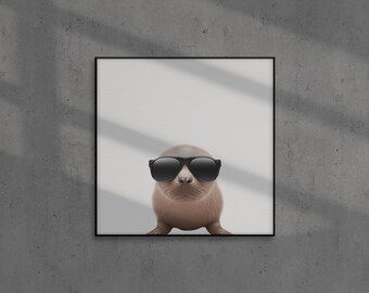 Cool seal with sunglasses baby animal, printable, safari nursery images, kids wall art digital download forest animals farm