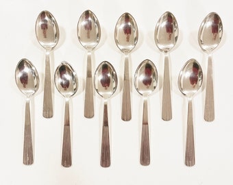 Stylish Danish vintage silverplate soup spoons with beautiful pattern - set of ten - design by NJAL Denmark