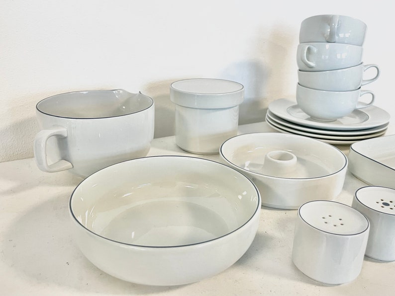 Royal Copenhagen mit century vintage BLÅKANT set with cups, plates, tray, salt&pepper, bowls and pitcher design from 1963 by Grethe Meyer image 4