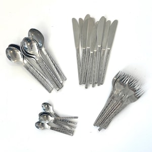 Danish design Raadvad Vienna 44 pieces of vintage mid century flatware with minimalist rectangle patterned handles - set for 12