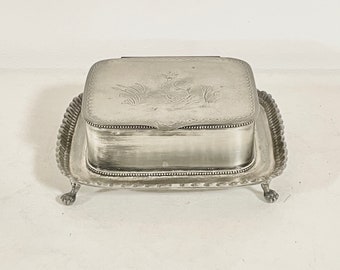 Vintage sardine box from the early 20th century made in pewter with beautiful decoration and elegant design