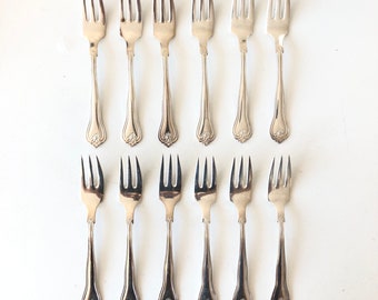 Elegant silverplate cake forks with beautiful “Hellas” pattern set of twelve - design by A.P. Berg Denmark