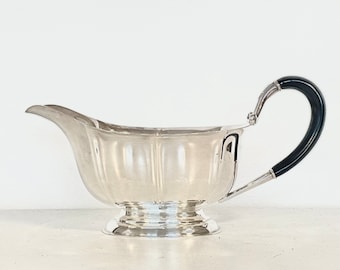 Gorgeous Danish mid century modernist gravy boat in silverplate with black handle - design by COHR, Denmark