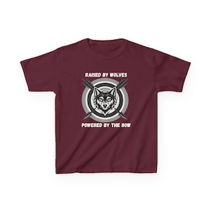 Raised by Wolves Powered by the Bow Kids Tee | Wolf Archer Graphic