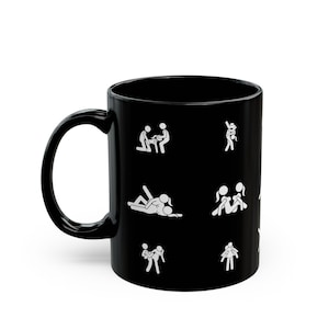 Schwarze Tasse mit Erwachsenen Fun Positionen, freches Valentinstag Geschenk für Mann, Frau, Freund oder Freundin, spielerische Kaffeetasse