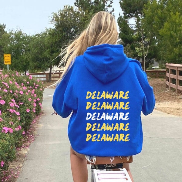 Royal Blue and Yellow Delaware Sweatshirt Hoodie, College Hoodie, Trendy Hoodie, Aesthetic Hoodie, Cute Hoodie