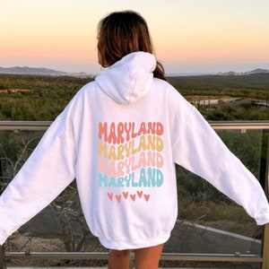 Maryland White Retro Hoodie, Trendy Sweatshirt, Aesthetic Hoodie