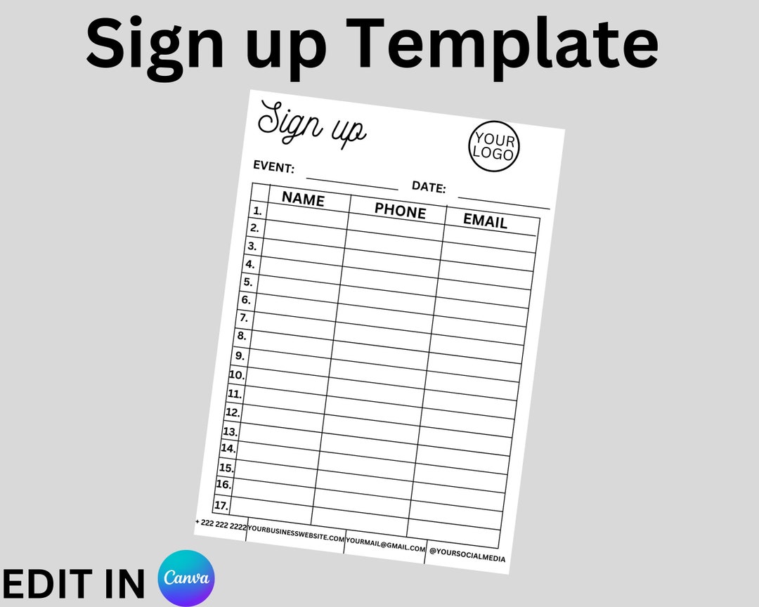 EDITABLE Sing up Sheet Template Sign up Form - Etsy