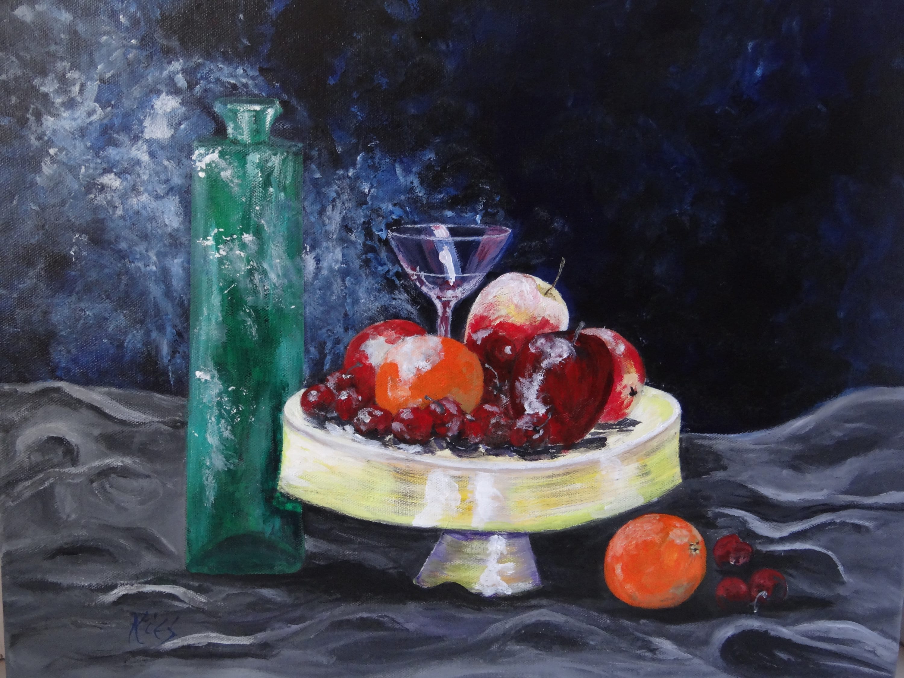 Acrylic Original Art Still Life Fruit With Glass and Bottle - Etsy