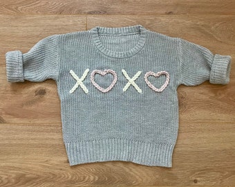 VALENTINE’S DAY XOXO - Custom Hand-Embroidered Baby / Toddler Chunky Knit Oversized Sweater - Birthday, Holiday, Party