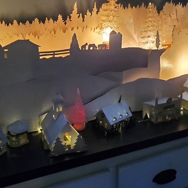 Skyline Backdrop Files for Christmas Village - 3D Holiday Display templates- Hand cut or Machine cut Files Cricut Silhouette DNS
