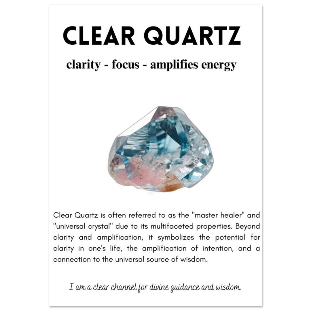 Clear Quartz Crystal Meaning Card & Gemstone Poster Clarity Etsy