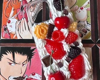 Decoden Phone Case, Strawberry Phone Case, Kawaii Phone Case, Cherry Phone Case, Cookies and Crème Decoden, Handmade Phone Case