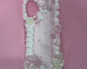 Pink Baroque Angel Decoden Phone Case, Handmade Butterfly Rose Cream Cover