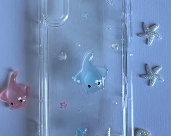 Sea Animal resin phone case, Glow in the dark, Charm Resin Phone Case, Cute Glitter iPhone Accessory, Kpop Photocard Holder