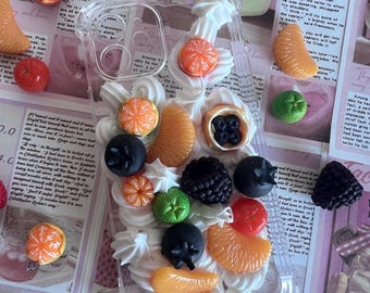 Decoden Phone Case, Kawaii Fruit Bowl, Handmade Charms