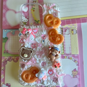 Decoden IPhone Phone Case, Decoden Phone Case, pink ribbon Phone Case, Kawaii Phone Case, Cute Pink Pearl Kitty Phone Case