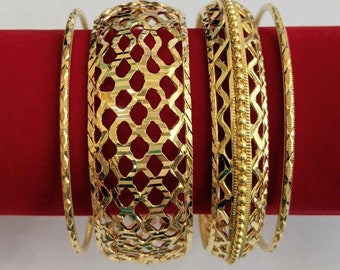 22k Gold Plated Honeycomb Bangle Set (4pcs)