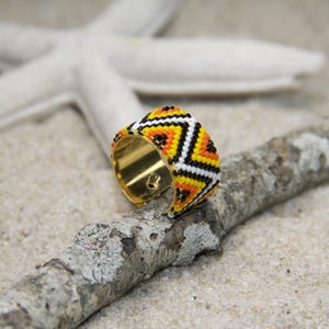 Handmade Woven Mustard Seed, Stainless Steel Band Ring, Traditional Colombian Wearable Art