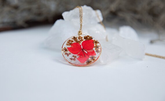 Handmade Resin and Dried Flowers Necklace, Colombian Wearable Art