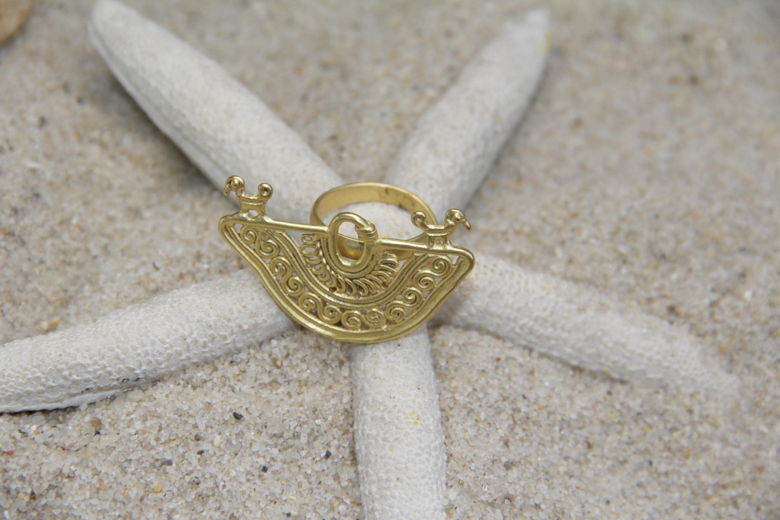 Handmade 24K Gold, Pre-Columbian Ring, Traditional Wearable Art