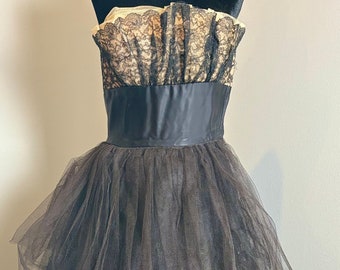 Vintage Black Tulle Blush Cocktail Dress