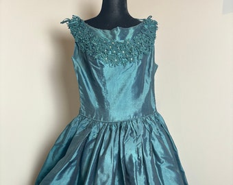 50s-60s Teal Party Dress- Bargain Vintage