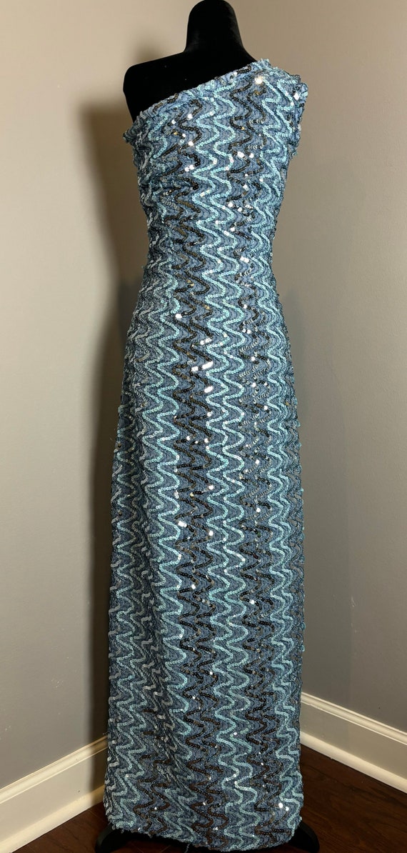 Vintage 80s Blue Sequin Gown - image 2