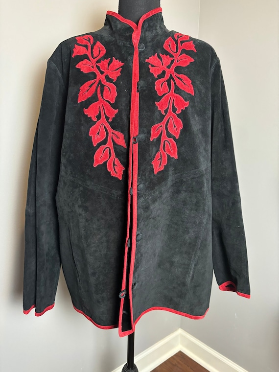 Asian Inspired Vintage Black/Red Suede Jacket - image 1