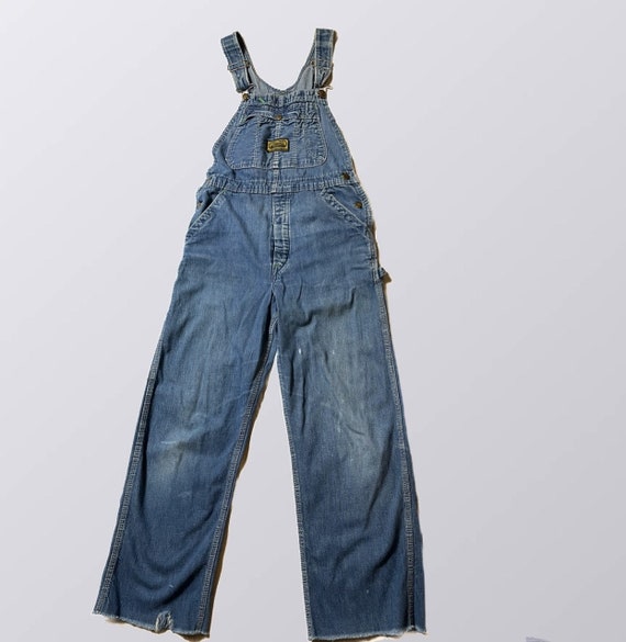 Vintage 1970s 70s Pointer indigo blue denim overalls dungarees low x back  workwear 38 x 29 bib and brace rockabilly unisex mens womens