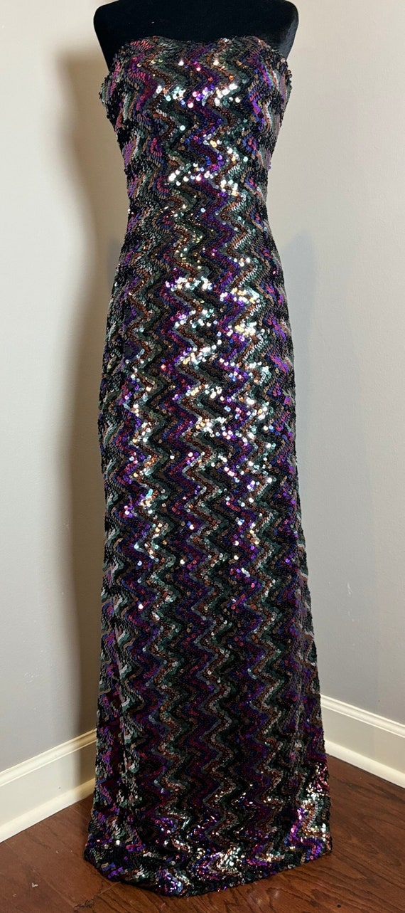 80s Strapless Solid Sequin Column Dress