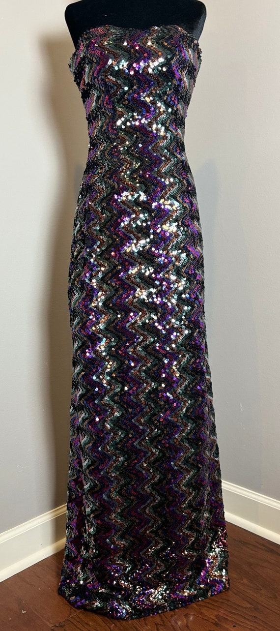 80s Strapless Solid Sequin Column Dress - image 1