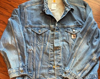 Vintage Carhartt Chore Coat Retro 1970s Blue Denim + Size 40 +