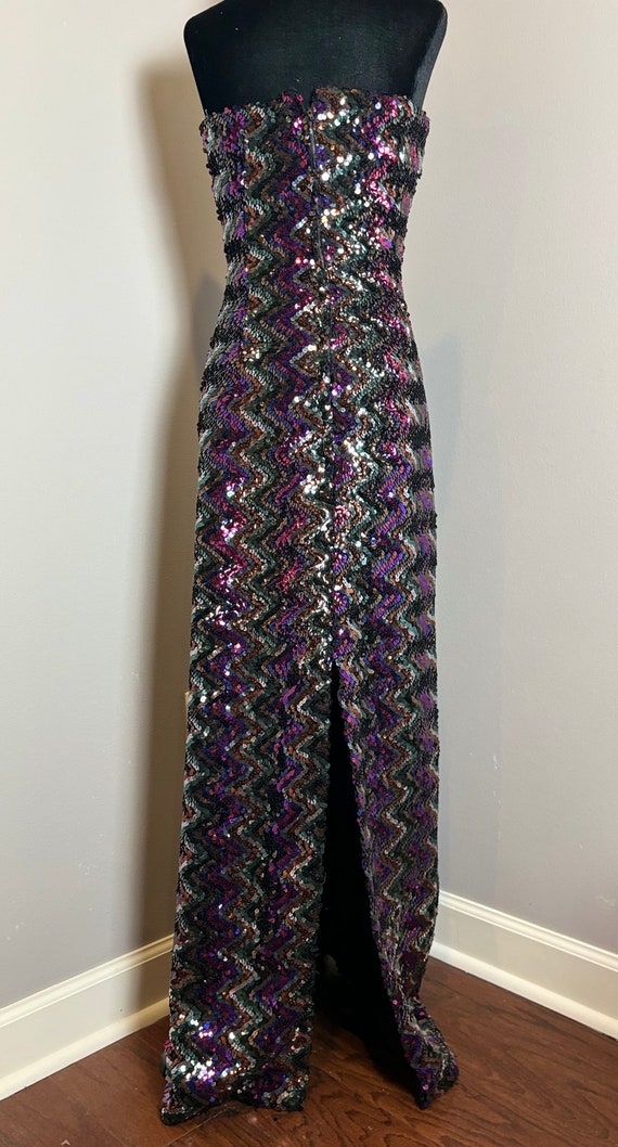 80s Strapless Solid Sequin Column Dress - image 3