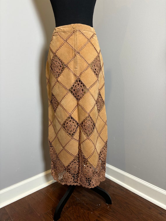 Suede and Crochet Patchwork Skirt Size 18 - image 2